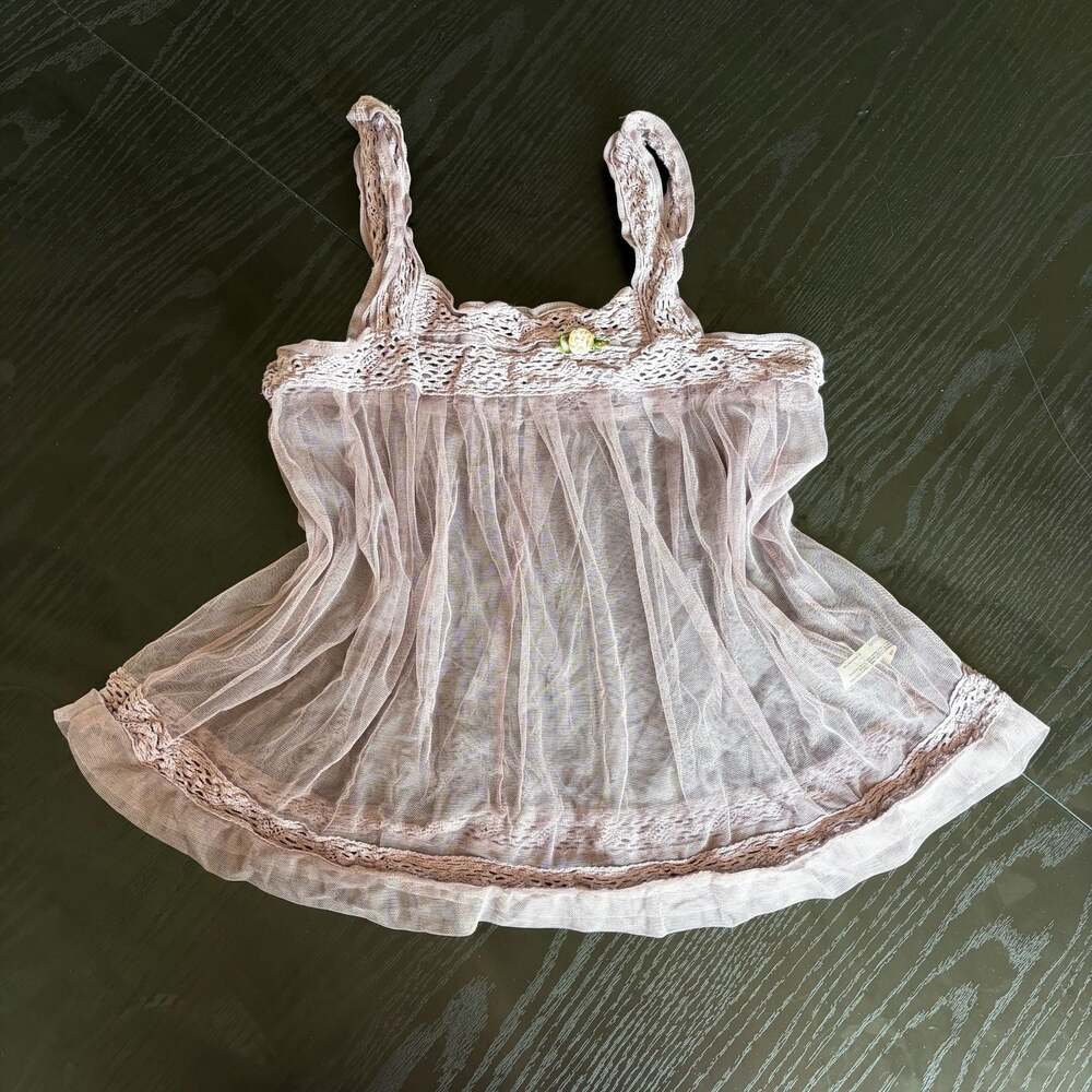 Intimately Free People Sheer Mesh Lace Babydoll Cami Top Floral Applique